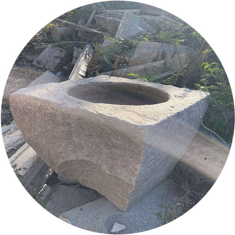 Japanese Garden Decorative Natural Granite Old Stones Statues Pot Planter Hand Chiseled Trough For Sale