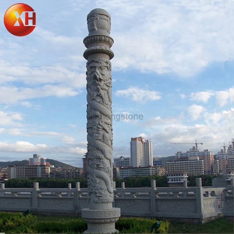 Factory Existing Hand Made High Quality Granite Stone Culture Column With Dragon Relief For Sale