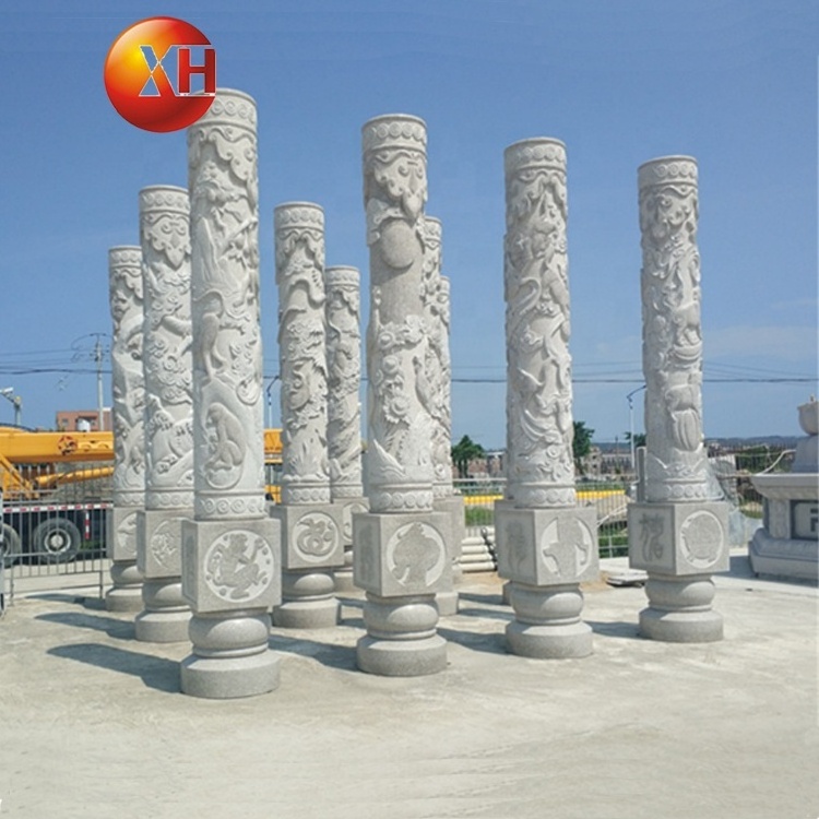 Factory Existing Hand Made High Quality Granite Stone Culture Column With Dragon Relief For Sale