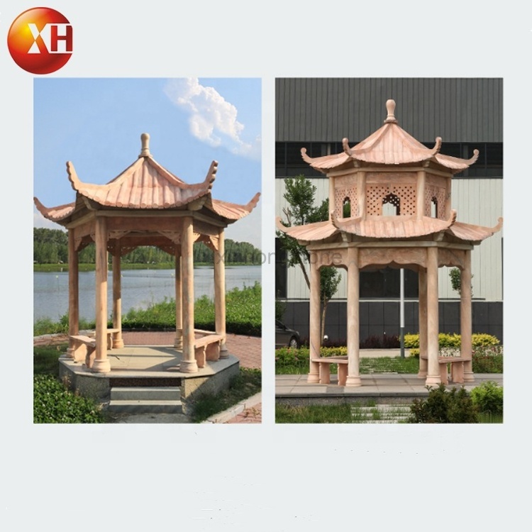 Factory Hand Carved Stone Pavilion Natural Marble Gazebo For Garden Resting