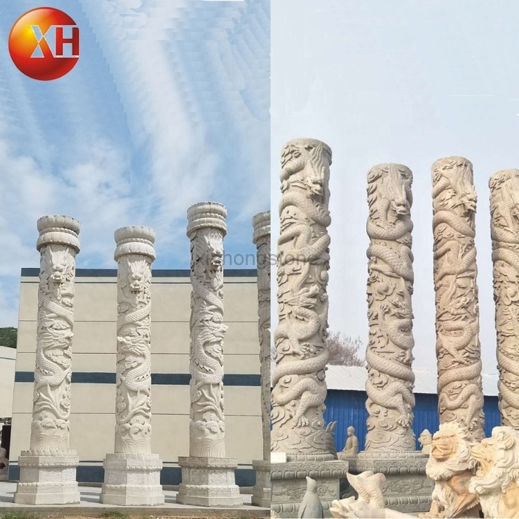 Factory Existing Hand Made High Quality Granite Stone Culture Column With Dragon Relief For Sale