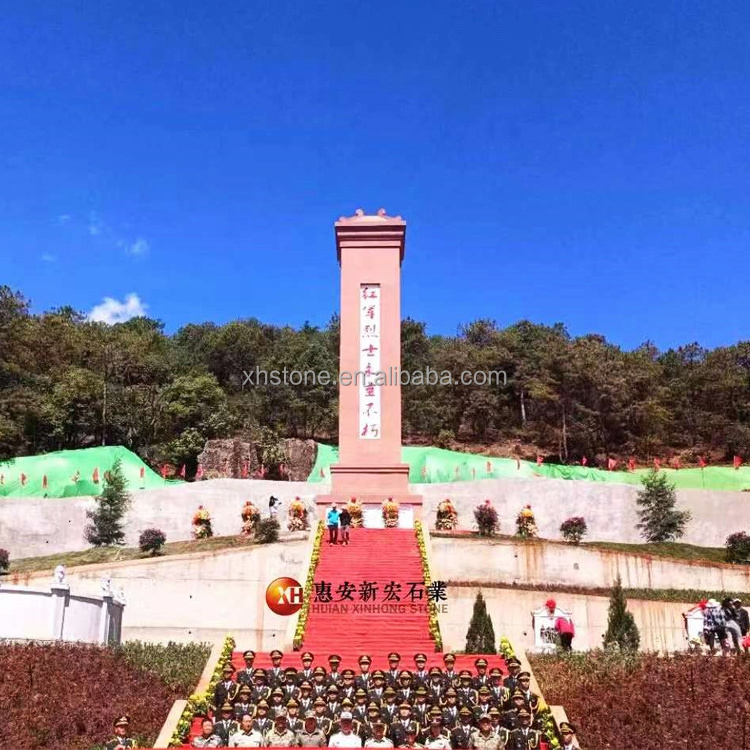 Chinese Customized Design Cemetery Outdoor Red Sandstone Carving Memorial Granite Monuments And Headstones