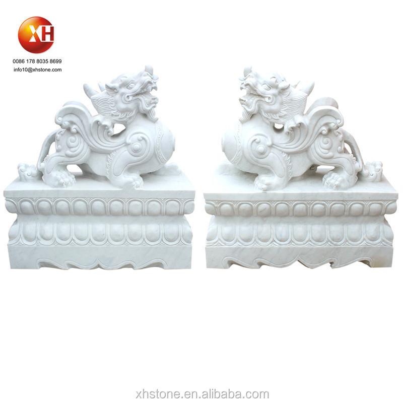 Antique Chinese Dragon Statue Stone Marble Qilin Sculpture Animal Kylin Stone Carving Unicorn Statue for Outdoor Decoration