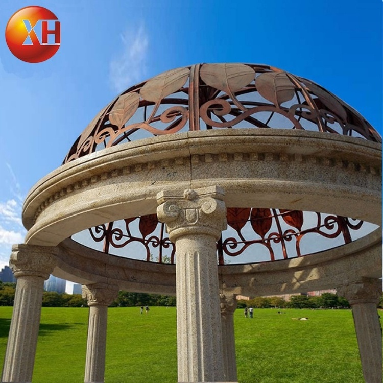 Western Style Stone Pavilion Customize Granite Stone Double Hexagonal Gazebo Stone Pavilion For Park Plaza Landscape Decoration