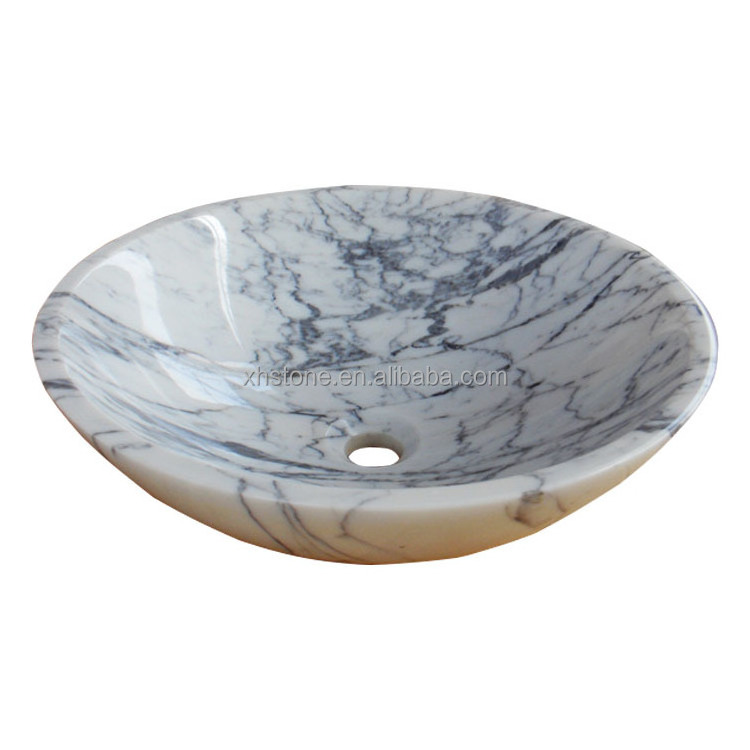 High Quality Bathroom Use Natural Carrara White Marble Stone Carved Oval Shape Wash Basin Water Vessel Sink