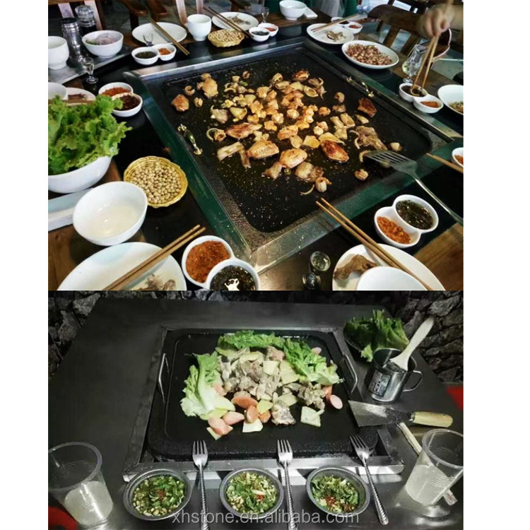 Korean Natural Rocks Lava Stone Steak Barbecue Plate BBQ Fire Hot Cooking On Outdoor Cookware Rectangular Pans