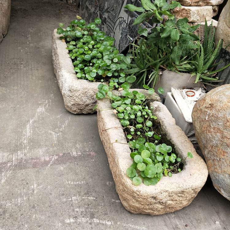 Super Nice Garden Landscaping Decoration Design Natural Old Stone Material Antique Water Trough Bowl Pot Planter For Sale