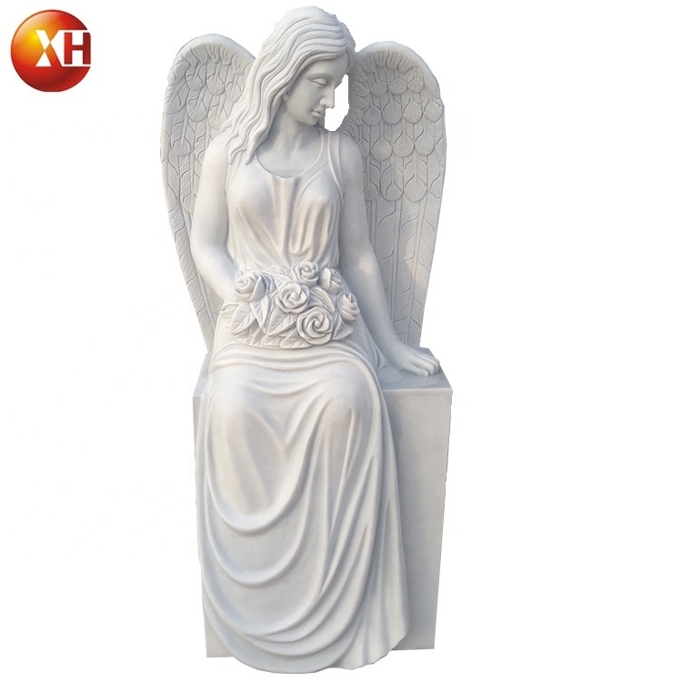 Hand Carved Natural Marble Stone Monument &White Marble Angel Gravestone European Style Angel Cross Cemetery Headstone