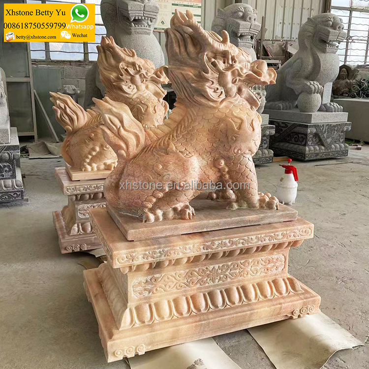 Chinese Hot Sale Outdoor Red Marble Stone Carved Large Fengshui Kirin Statue And Qi Lin Sculpture For Sale