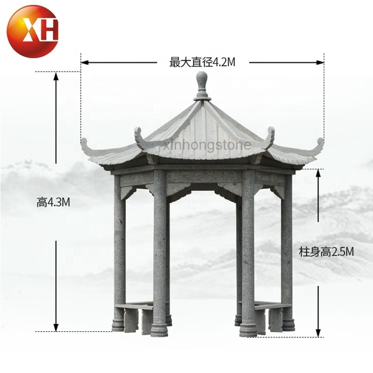 Outdoor Chinese Style Hand Carved Granite Stone Hexagonal Pavilion For Garden And Park Summerhouse Gazebo Sale