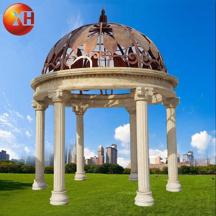 Western Style Stone Pavilion Customize Granite Stone Double Hexagonal Gazebo Stone Pavilion For Park Plaza Landscape Decoration