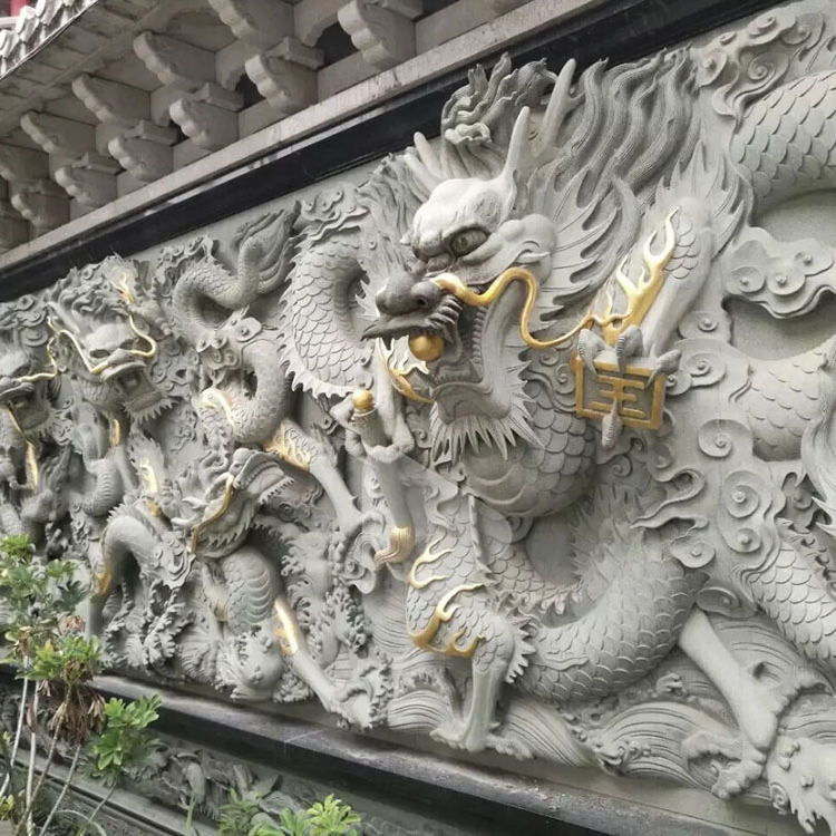 Chinese Hot Sale Garden Outdoor Wall Decoration Natural Stone Carving Large Dragon Statue Water Fountain