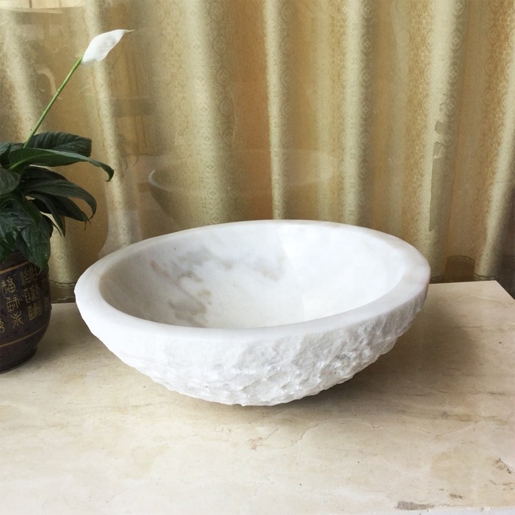 Fancy Bathroom Natural Marble Counter Top Sink White Stone Polished Water Bowl Round Circular Granite Stone Sink Hand Wash Basin