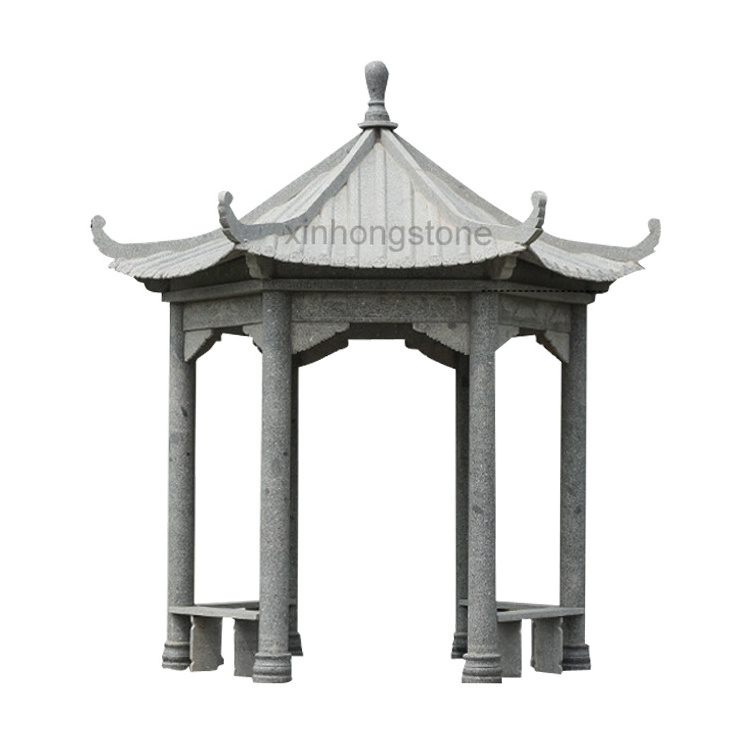 Outdoor Chinese Style Hand Carved Granite Stone Hexagonal Pavilion For Garden And Park Summerhouse Gazebo Sale