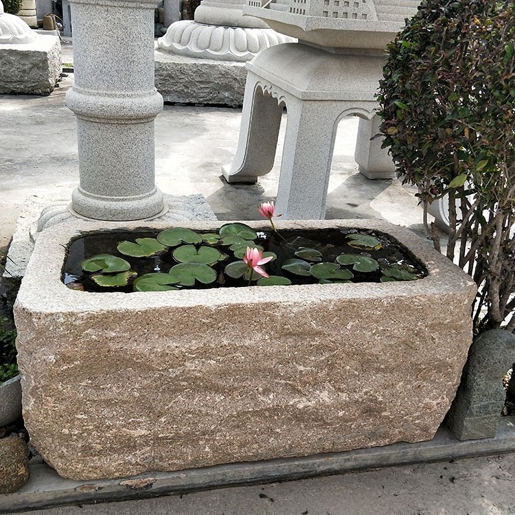 Outdoor Old Natural Stone Planter Garden Sculpture Large Troughs Water Basin Fishbowl Waterscape Fishpond Lotus Pots For Sale