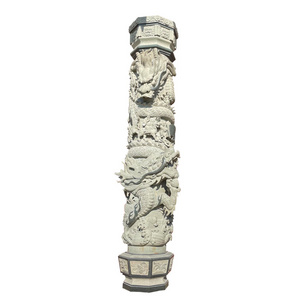 Large Animal Carving Statue Stone Dragon Pillar Column Wears Away the Stone Dragon Statue for Temple Gate Decoration