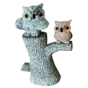 Table Ornaments Crafts White Marble Stone Carving Little Tree Stump Owl Small Bird Animal Sculpture Decoration