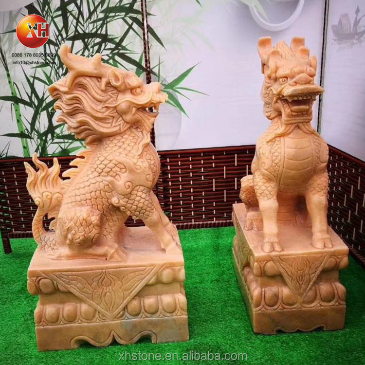 Antique Chinese Dragon Statue Stone Marble Qilin Sculpture Animal Kylin Stone Carving Unicorn Statue for Outdoor Decoration