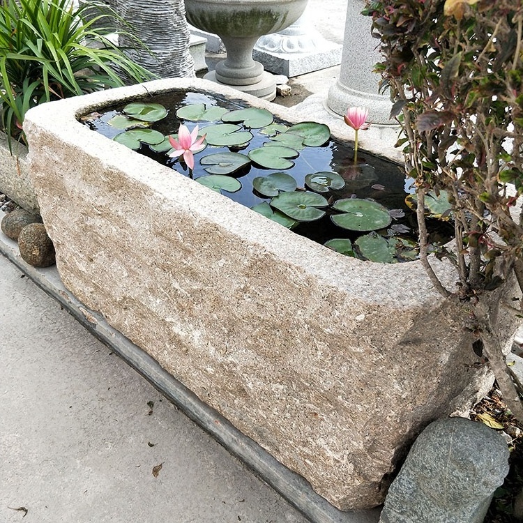 Outdoor Old Natural Stone Planter Garden Sculpture Large Troughs Water Basin Fishbowl Waterscape Fishpond Lotus Pots For Sale