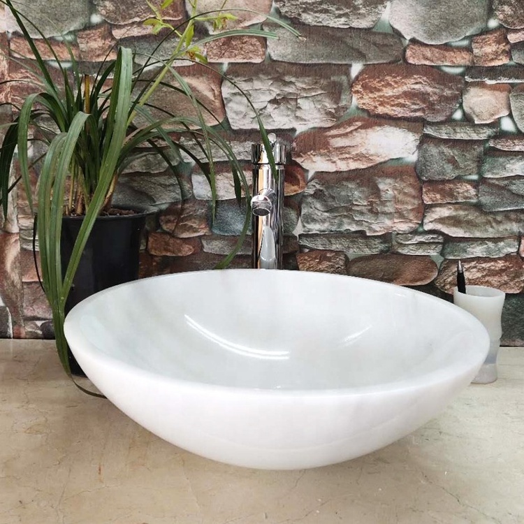 Fancy Bathroom Natural Marble Counter Top Sink White Stone Polished Water Bowl Round Circular Granite Stone Sink Hand Wash Basin