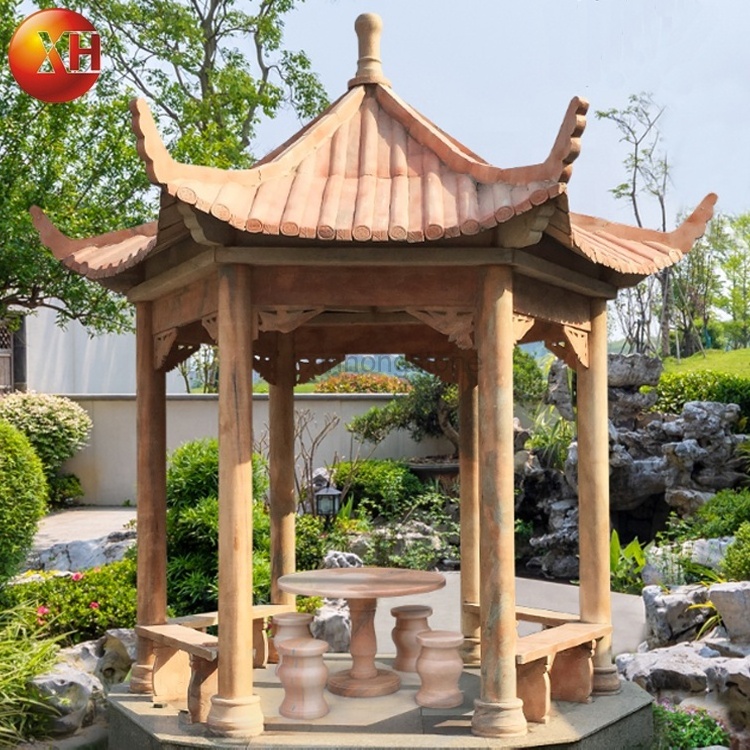 Factory Hand Carved Stone Pavilion Natural Marble Gazebo For Garden Resting