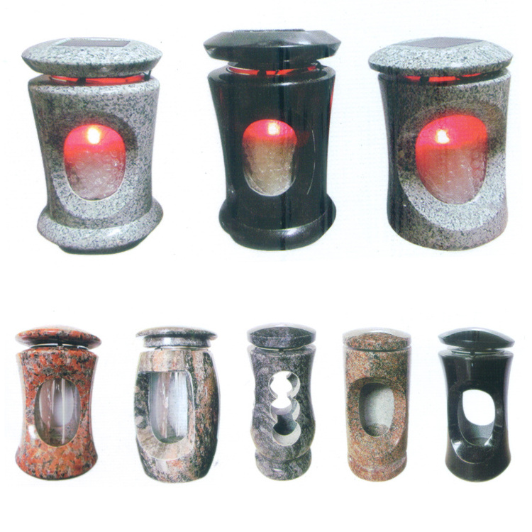 Cemetery Funeral  Granite Stone Carved Solar Powered Mini Garden Lamps Tombstone Lights Grave Lantern For Sale