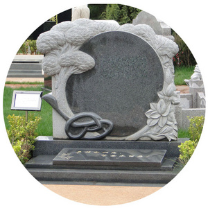 Cemetery Funeral New Style Natural Tombstone Gravestone Grey Granite Stone Headstone With Pine Tree Carving Design For Sale