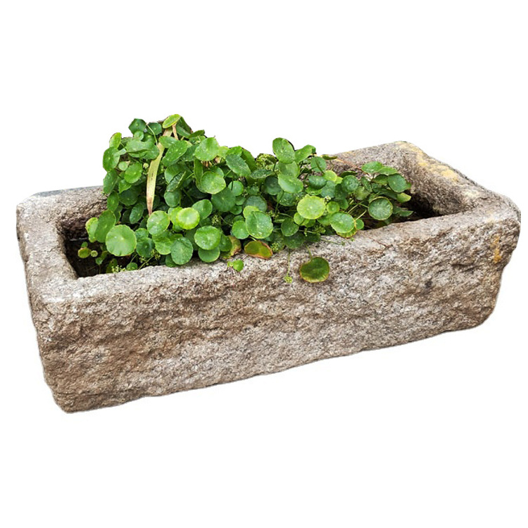 Super Nice Garden Landscaping Decoration Design Natural Old Stone Material Antique Water Trough Bowl Pot Planter For Sale