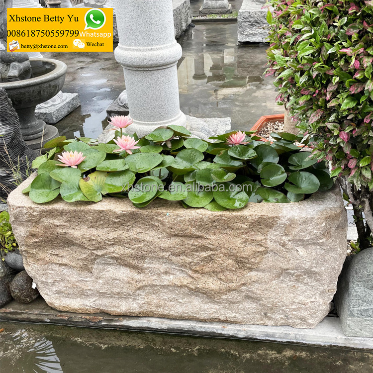 Garden Landscaping Decoration Design Natural Old Stone Material Antique Water Trough Bowl Pot Planter For Sale