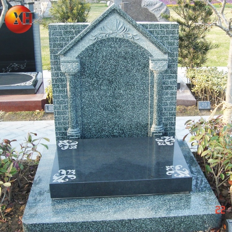 Cemetery Funeral New Style Natural Tombstone Gravestone Grey Granite Stone Headstone With Pine Tree Carving Design For Sale