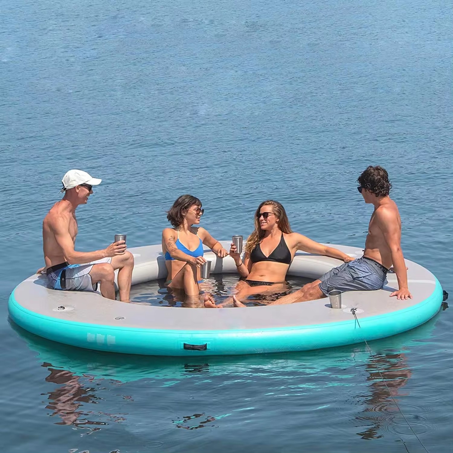 ODM/OEM Water Sport Games Drop Stitch Round Shape Floating Platform Inflatable Floating Sea Boat Docks Swim Platform Hammock