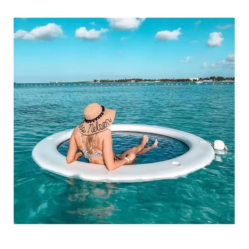 ODM/OEM Water Sport Games Drop Stitch Round Shape Floating Platform Inflatable Floating Sea Boat Docks Swim Platform Hammock