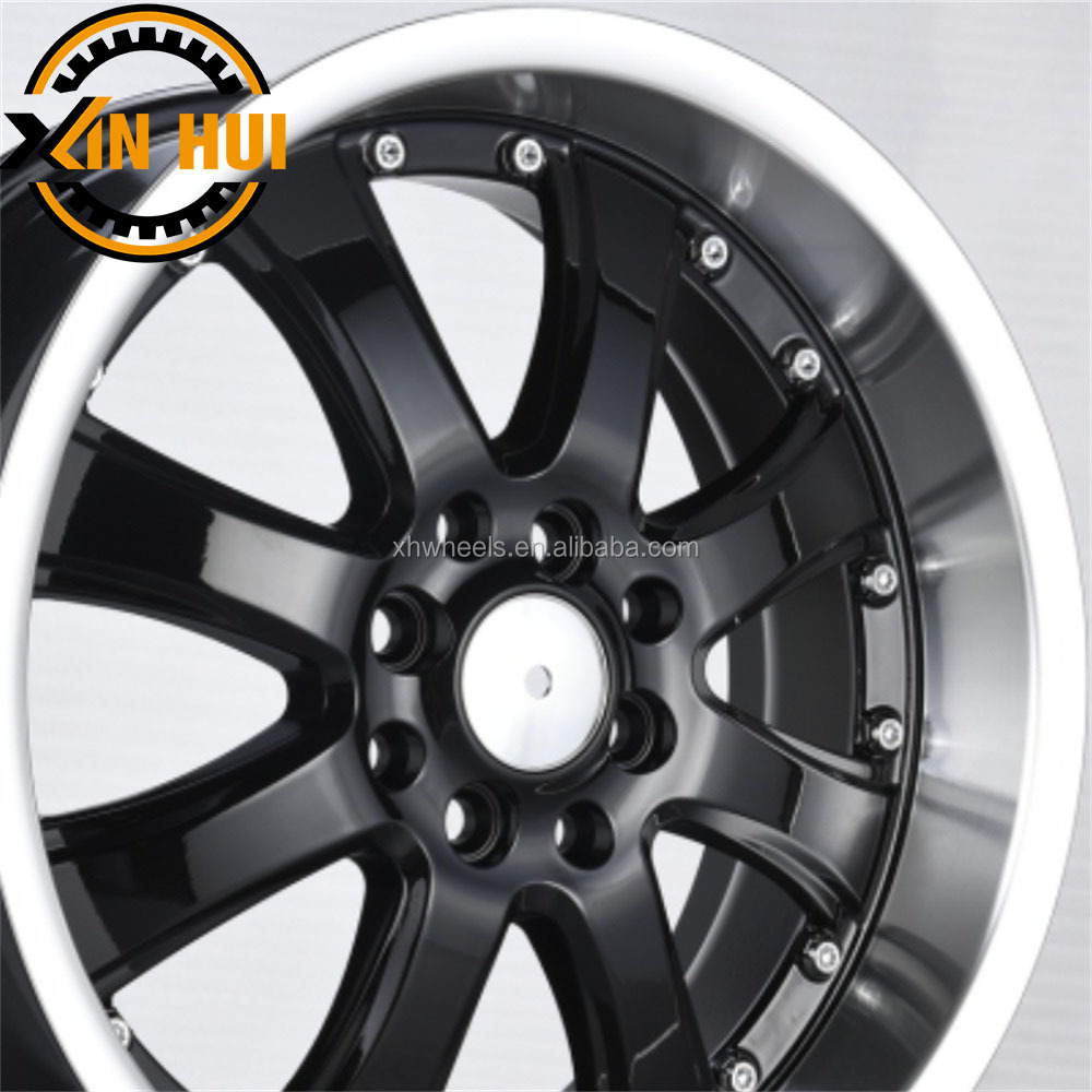 Factory price 16 inch deep black wheels white lip with rivets llanta aro  16 x 7 4x100 16 inch wheel rims