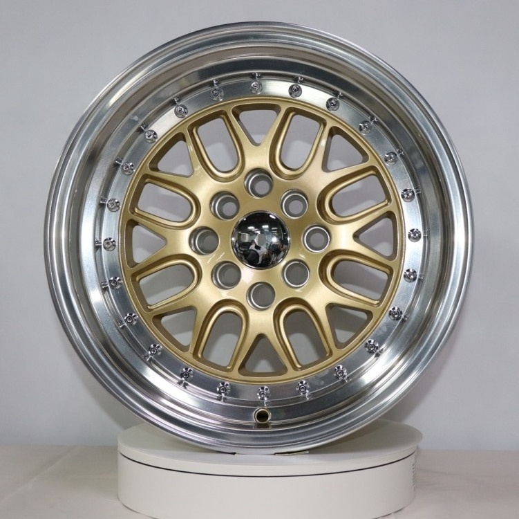 gold spoke wire wheels for racing cars mesh design roda aro 15 15x8.5 with double PCD rim 15 inch 4x100 15x8 4x1143 wheel