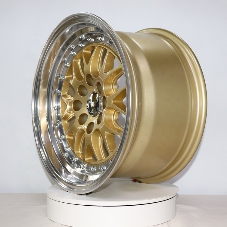 gold spoke wire wheels for racing cars mesh design roda aro 15 15x8.5 with double PCD rim 15 inch 4x100 15x8 4x1143 wheel