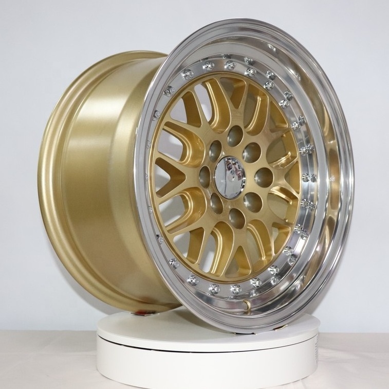 gold spoke wire wheels for racing cars mesh design roda aro 15 15x8.5 with double PCD rim 15 inch 4x100 15x8 4x1143 wheel