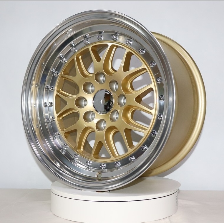 gold spoke wire wheels for racing cars mesh design roda aro 15 15x8.5 with double PCD rim 15 inch 4x100 15x8 4x1143 wheel