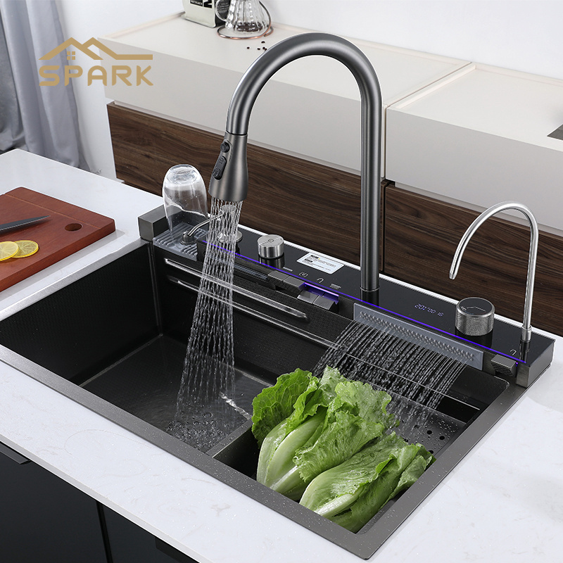 Modern waterfall kitchen sink two bowls kitchen sink stainless steel kitchen sink