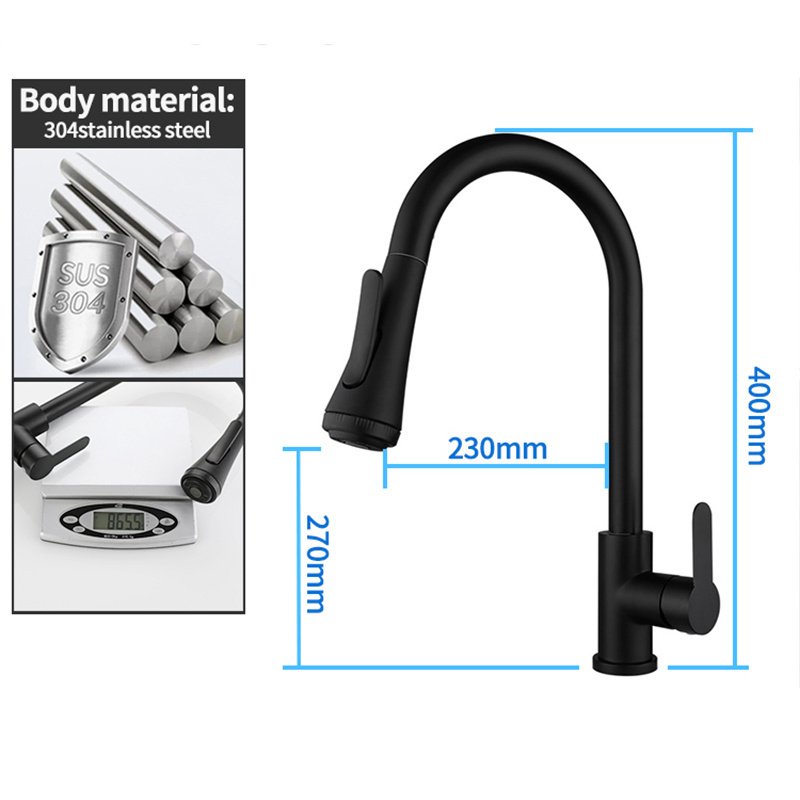 Factory Direct Pull Down Kitchen Faucet 304 Stainless Steel Deck Mounted Black Bar Sink Faucet