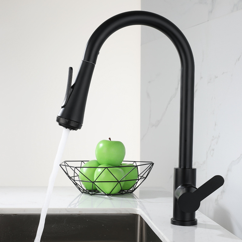 Factory Direct Pull Down Kitchen Faucet 304 Stainless Steel Deck Mounted Black Bar Sink Faucet