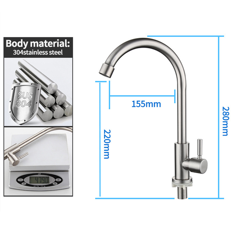 304 Stainless Steel Sink Faucet Long Neck Water Kitchen Tap For Washbasin Kitchen Faucet