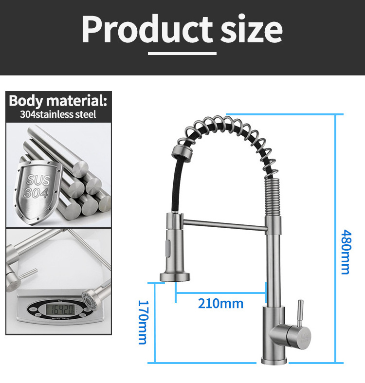 SUS304 Stainless Steel Kitchen Water Tap  Hot Cold Mixer Faucets Extension Kitchen Faucet