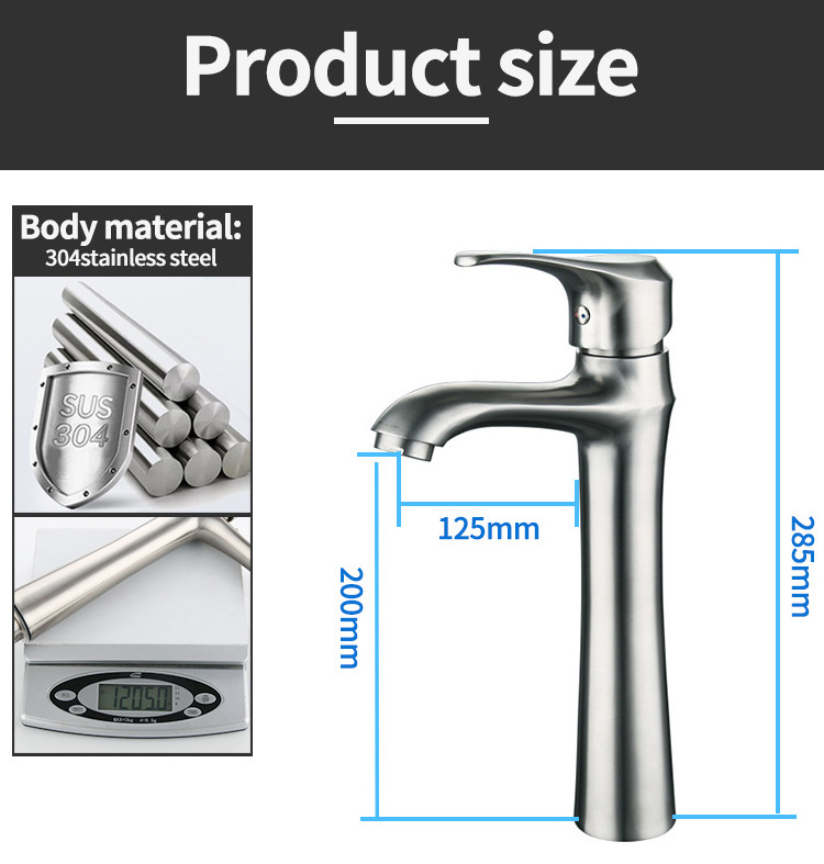 304 Stainless Steel Brushed Retro Art Bar Sink Tall Single Handle Basin Faucet