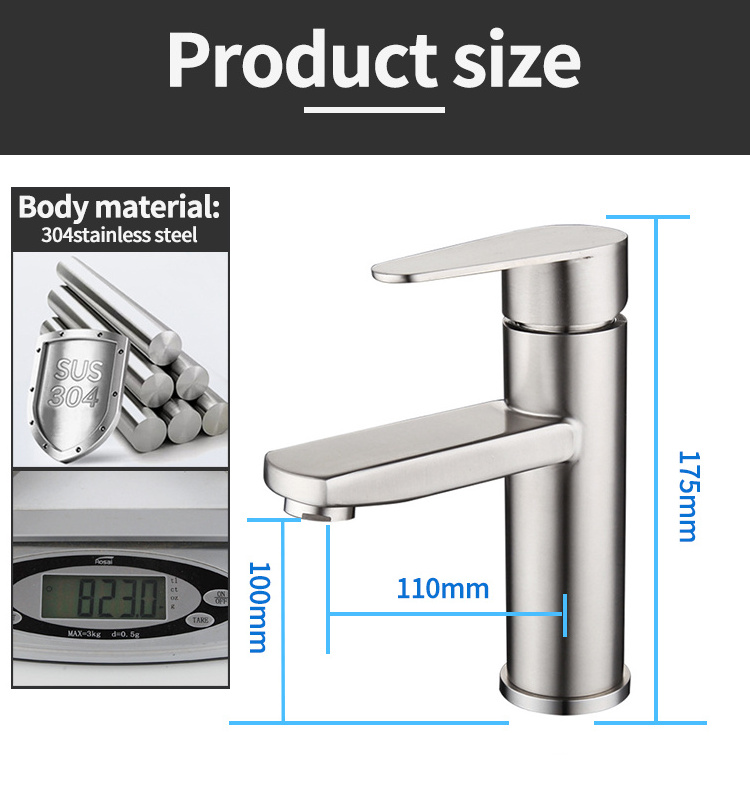 Factory direct sales 304 stainless steel basin faucet lead-free wire drawing hot and cold under-counter basin washbasin faucet