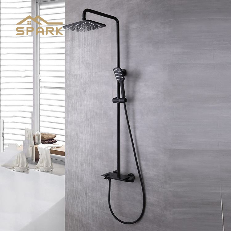 British Style Design Matte Black Piano Keys Bathroom Key Shower Set Copper Pressurized Shower