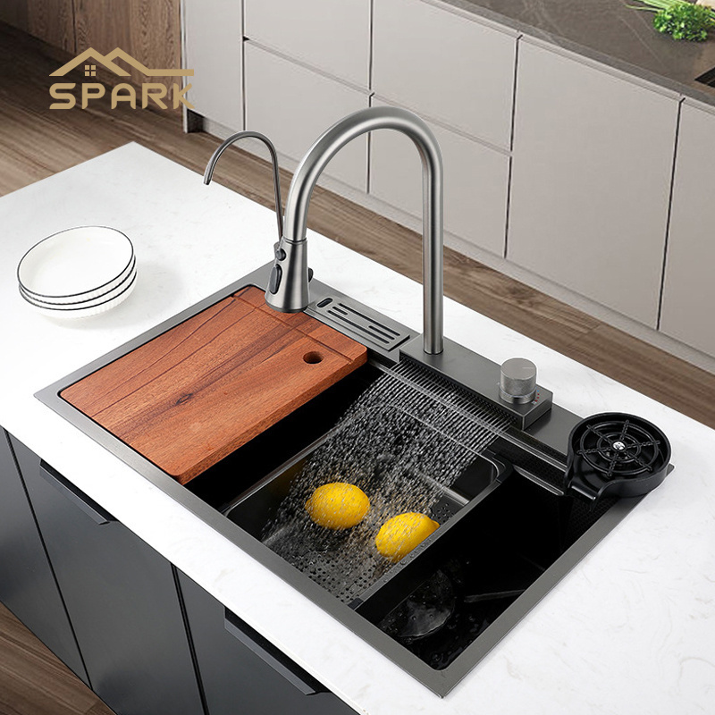 Waterfall Faucet Kitchen Sink Stainless Steel Waterfall Kitchen Sink Single Bowl Sink