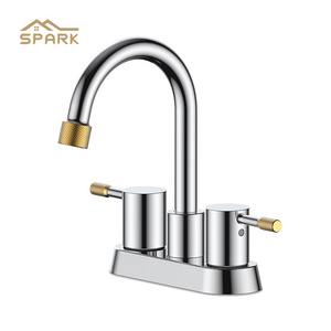 New Design Chrome 2 Lever Basin Mixer Faucet Deck Mounted 4" Minispread Basin Faucet Bathroom 3 Hole Basin Faucet