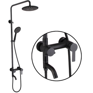 Cheap Wall Mounted SUS304 Black Shower System Rainfall Shower Head Adjustable Shower Bar with Valve Faucet for Bathroom