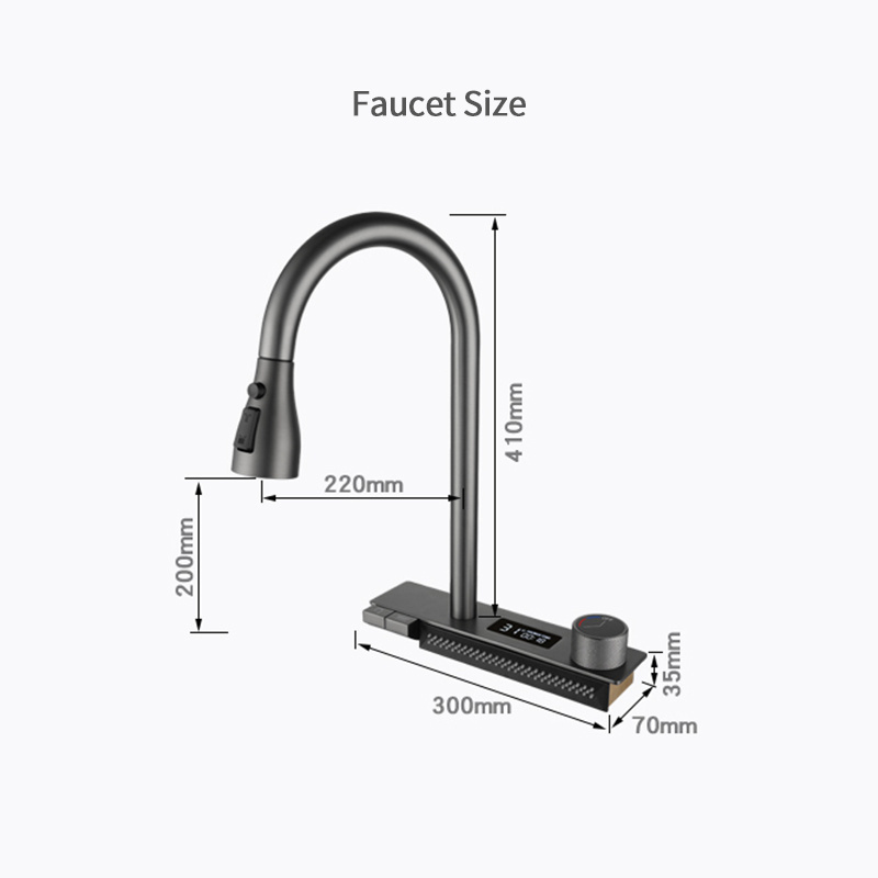 Modern Stainless Steel Waterfall Sink Kitchen Digital Display Kitchen Sink Waterfall Faucets