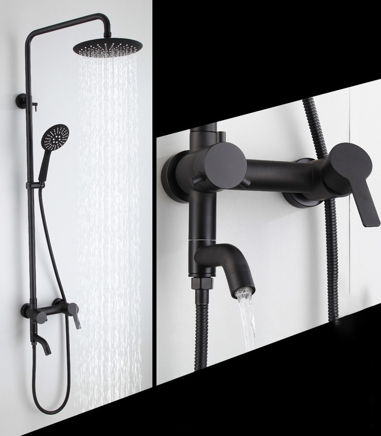 Cheap Wall Mounted SUS304 Black Shower System Rainfall Shower Head Adjustable Shower Bar with Valve Faucet for Bathroom